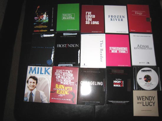 Los DVDs de algunas películas que ya han sido enviadas a los académicos